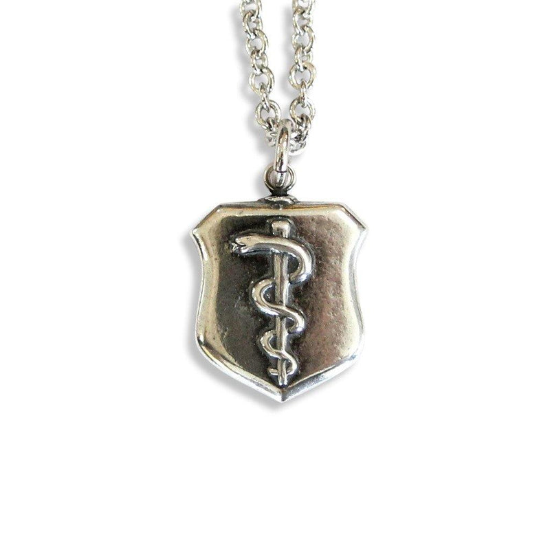 Rod of Asclepius Shield Pendant Necklace - Moon Raven Designs