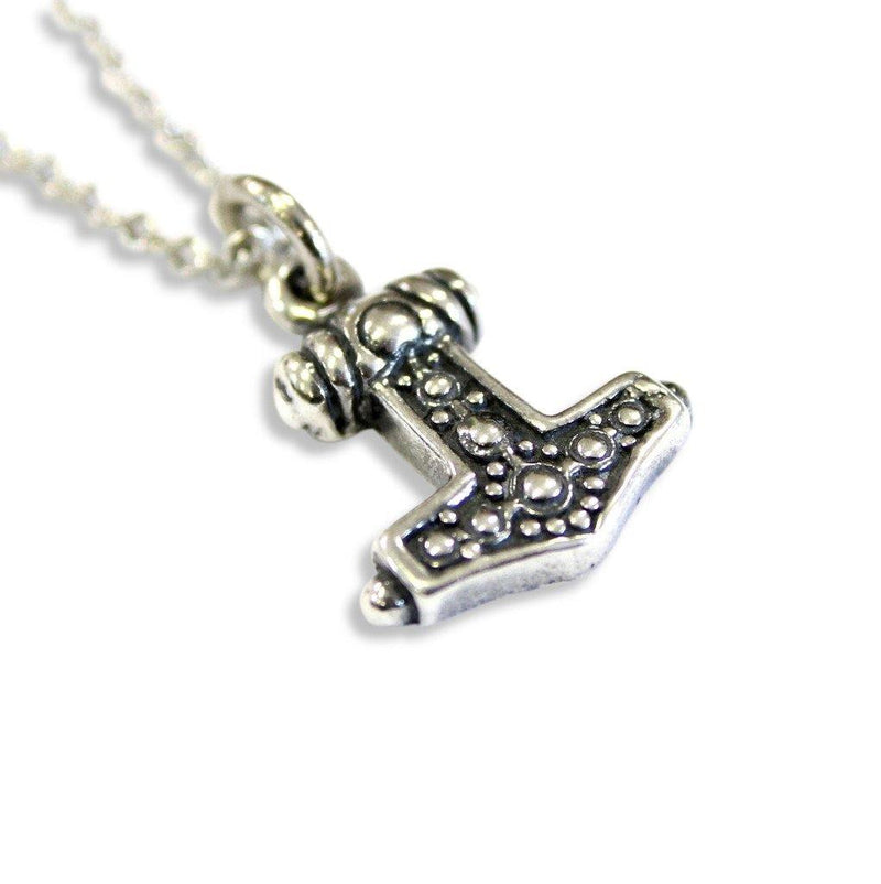 Ladies Mjolnir Necklace Solid Sterling Silver Thors Hammer in Solid Sterling Silver Hobnail Design - Moon Raven Designs