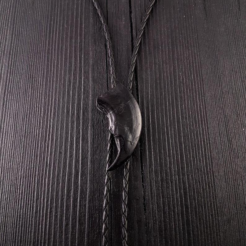 Black Bear Claw Bolo Tie Hand Cast Onyx Resin Black Braided Cord with Silver Tips - Moon Raven Designs