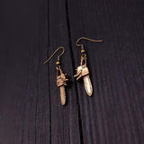 Chainsaw Dangle Earrings Solid Hand Cast Jewelers Bronze Polished Oxidised Finish Three Dimensional - Moon Raven Designs