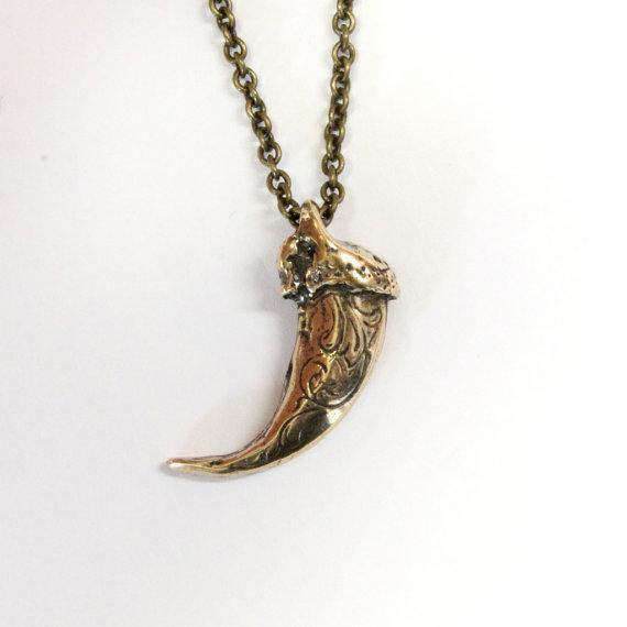 Engraved Bronze Wolf Claw Necklace Wolf Claw Pendant Necklace - Moon Raven Designs