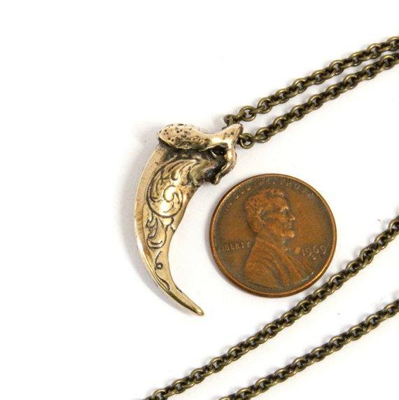 Engraved Bronze Wolf Claw Necklace Wolf Claw Pendant Necklace - Moon Raven Designs