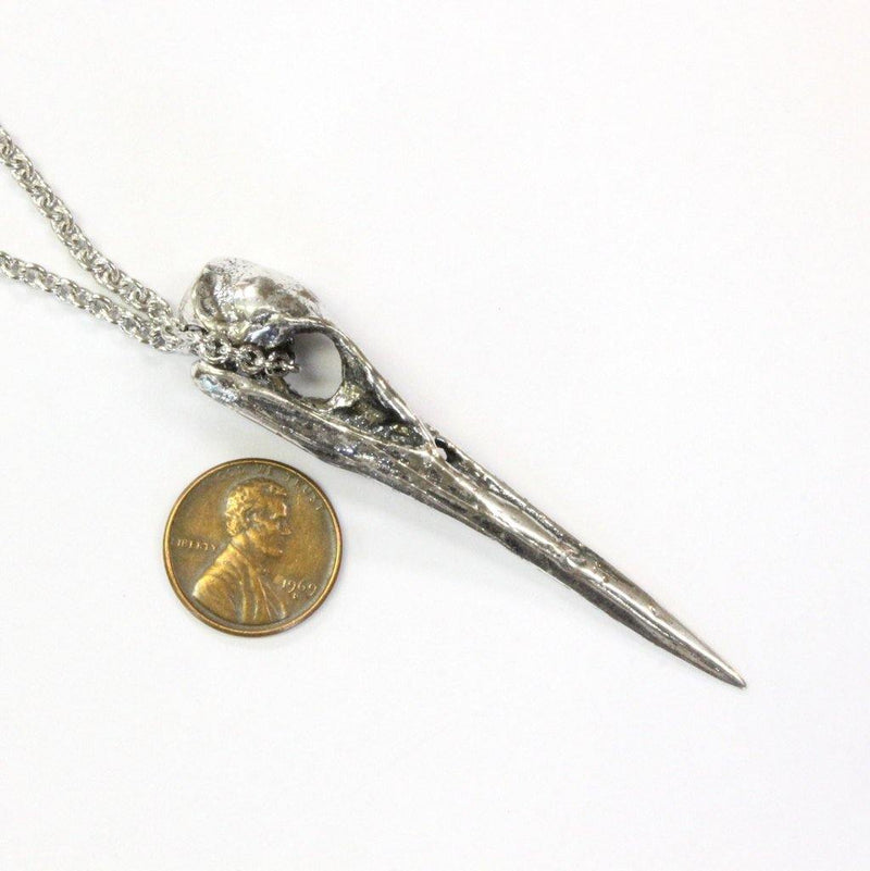 Silver Heron Skull Pendant Necklace - Moon Raven Designs