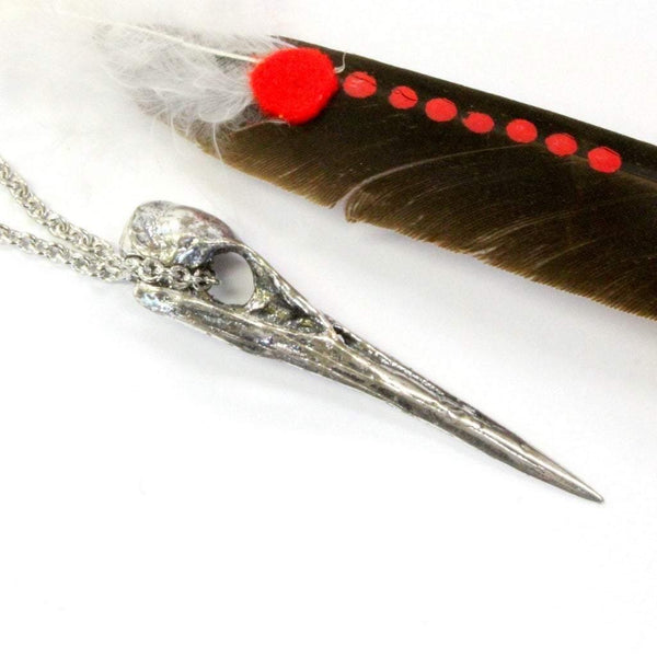 Silver Heron Skull Pendant Necklace - Moon Raven Designs