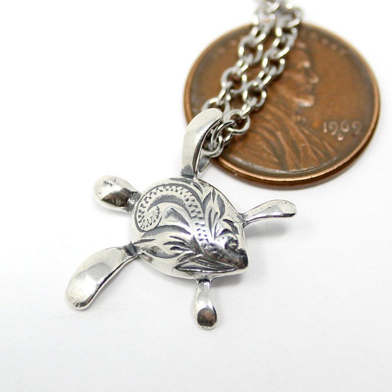 Engraved Sea Turtle Necklace in Sterling Silver - Moon Raven Designs