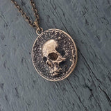 Pirate Skull Medallion Pendant Necklace Solid Gold Bronze - Moon Raven Designs