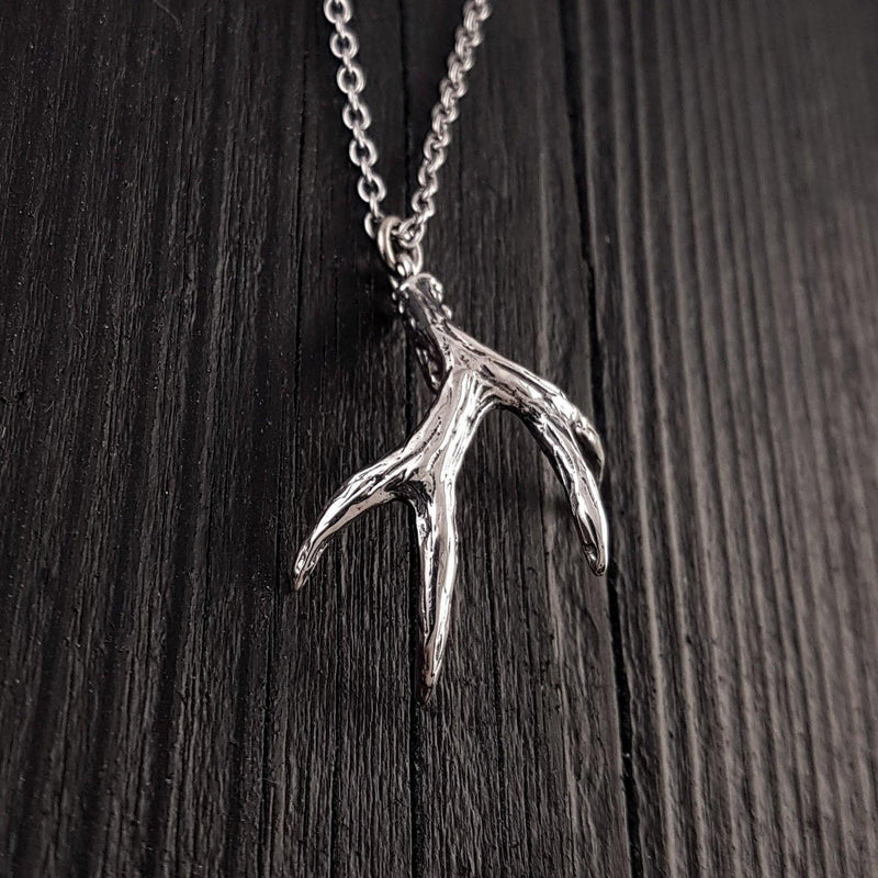 Mule Deer Antler Pendant Necklace Solid Cast 925 Sterling Silver - Moon Raven Designs