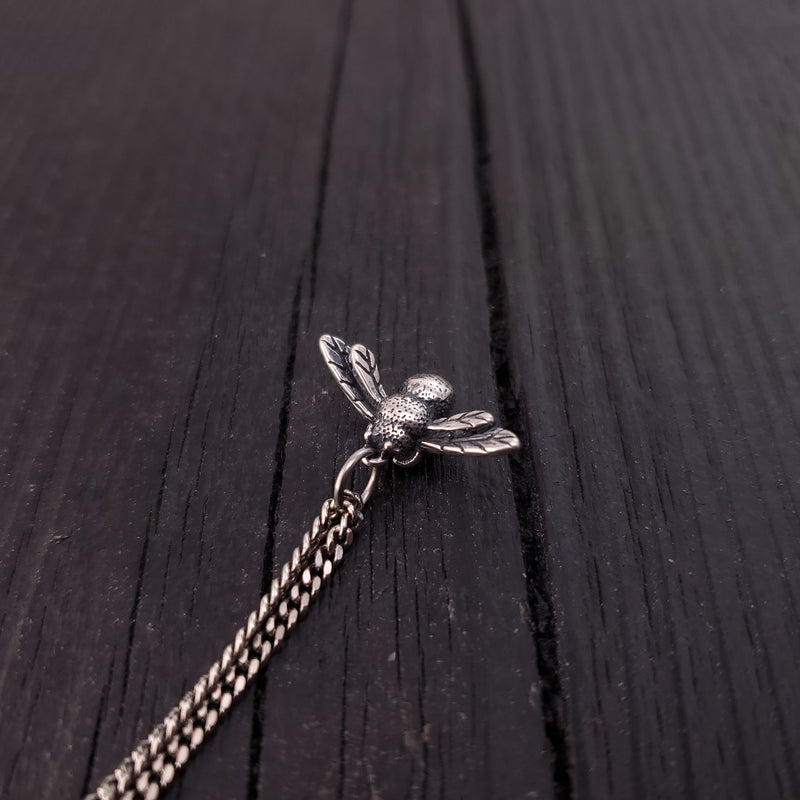 Tiny Honey Bee Charm Necklace - Solid Hand Cast 925 Sterling Silver - Completely Three Dimensional  Jewelry Gift for Her