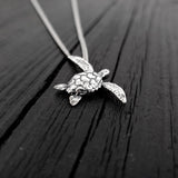Sea Turtle Charm Pendant Necklace - Solid Cast 925 Sterling Silver - Polished Oxidized Finish - Multiple Chain Lengths - Unisex Turtle Gift