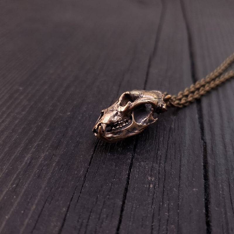 Grizzly Bear Skull Necklace - Solid Hand Cast Jewelers Bronze - Three Dimensional Detail - Polished Oxidized Finish - Multiple Chain Lengths