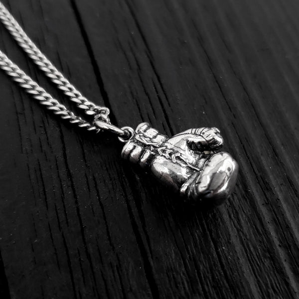 Boxing Glove Charm Pendant Necklace - Solid Cast 925 Sterling Silver - Polished Oxidized Finish - Multiple Chain Lengths Available