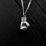 Boxing Glove Charm Pendant Necklace - Solid Cast 925 Sterling Silver - Polished Oxidized Finish - Multiple Chain Lengths Available