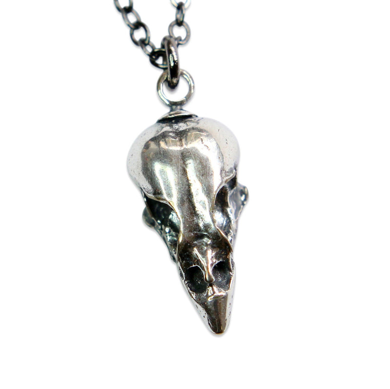 Tiny Sparrow Skull Charm Necklace - Solid Cast Silver Plated Bronze - Bird Skull Jewelry
