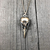 Antique Silver Crow Skull Cremation Urn Pendant Necklace - Solid Hand Cast Anatomically Correct Bird Skull Memorial Keepsake