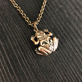 Ornate Frog Pendant Necklace in Solid Silicon Bronze - Frog Jewelry -Tree Frog Charm- Gift for Her