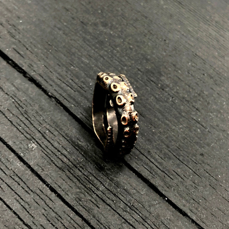 Octopus Tentacle Ring in Solid Bronze Double Tapered Octopus Tentacle Ring