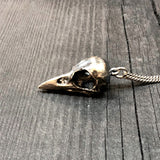Antique Silver Crow Skull Cremation Urn Pendant Necklace - Solid Hand Cast Anatomically Correct Bird Skull Memorial Keepsake