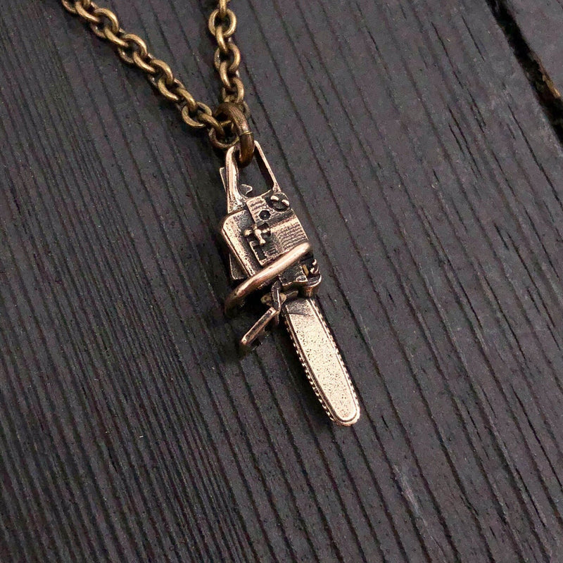 Solid Bronze Chainsaw Necklace Chainsaw Charm Necklace