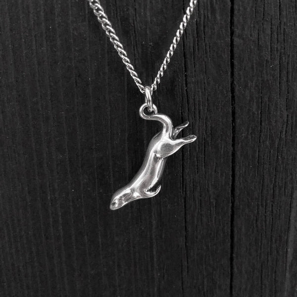 Diving Sea Otter Pendant Charm Necklace - Solid 925 Sterling Silver- Oxidized Hand Polished Finish - Multiple Chain Lengths - Animal Jewelry