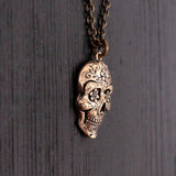 Sugar Skull Pendant Necklace in Solid Bronze - Day of the Dead