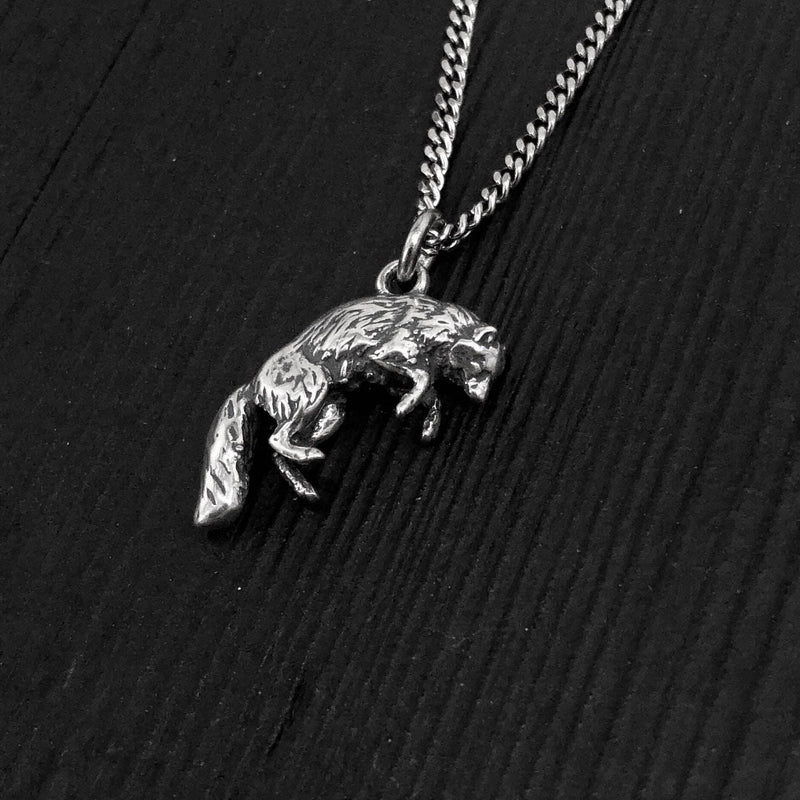 Pouncing Arctic Fox Pendant Necklace in Solid Sterling Silver - Gift For Him or Her - Unique Nature Inspired Forest Creature Jewelry