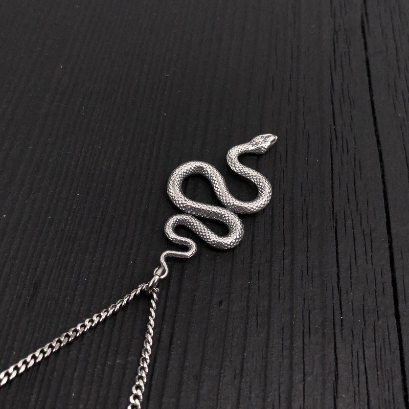 Viper Snake Pendant Necklace - Solid Hand Cast Sterling Silver - Polished Oxidized Finish - Multiple Chain Lengths - Serpent Jewelry