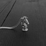 Chess Knight  Pendant Necklace - Solid Sterling Silver Horse Head