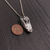 American Alligator Skull Pendant Necklace - Solid Hand Cast Sterling Silver - Polished Oxidised Finish - Multiple Chain Lengths Available
