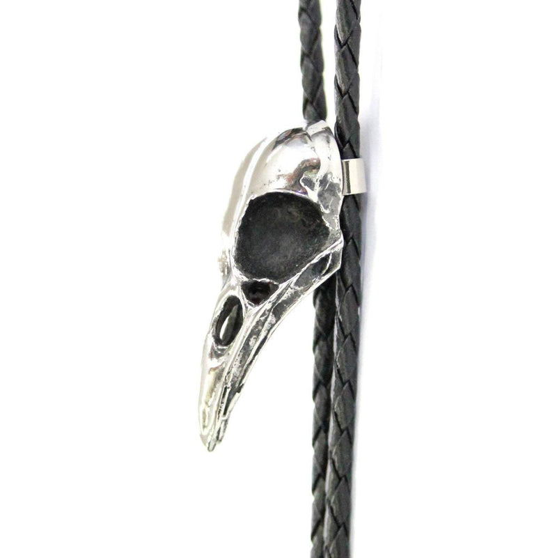 Silver Crow Bird Skull Bolo Tie - Moon Raven Designs