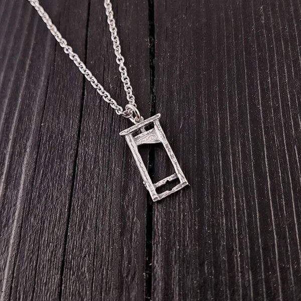 Small Sterling Silver Guillotine Charm Pendant Necklace Solid Hand Cast 925 Polished Oxidised Finish Three Dimensional Detail - Moon Raven Designs