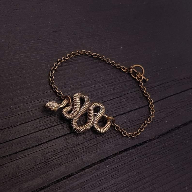 Viper Snake Bracelet Solid Hand Cast Bronze Polished Oxidized Finish - Moon Raven Designs